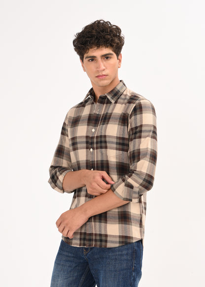 Multi-Colored Classic Check Shirt Brown