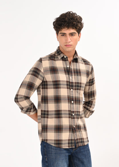 Multi-Colored Classic Check Shirt Brown