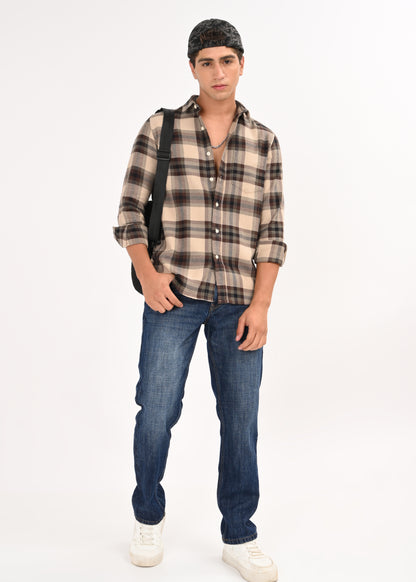 Multi-Colored Classic Check Shirt Brown