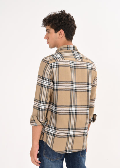 Herringbone Check Shirt Khaki