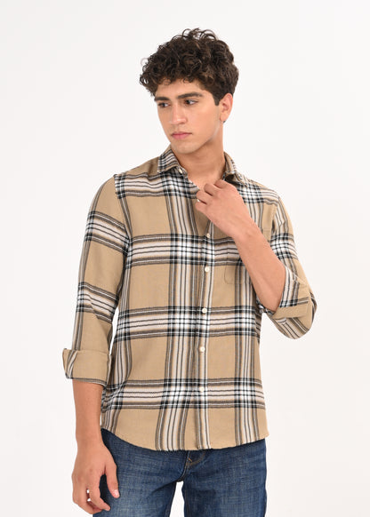 Herringbone Check Shirt Khaki