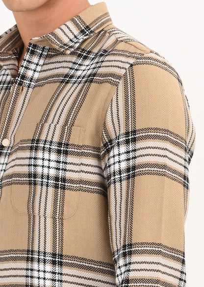 Herringbone Check Shirt Khaki