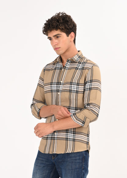 Herringbone Check Shirt Khaki