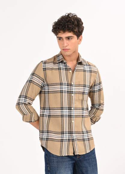 Herringbone Check Shirt Khaki
