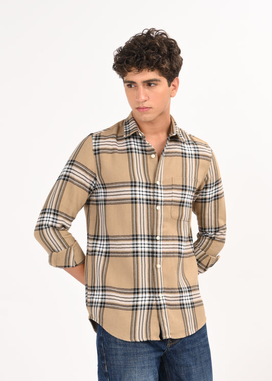 Herringbone Check Shirt Khaki