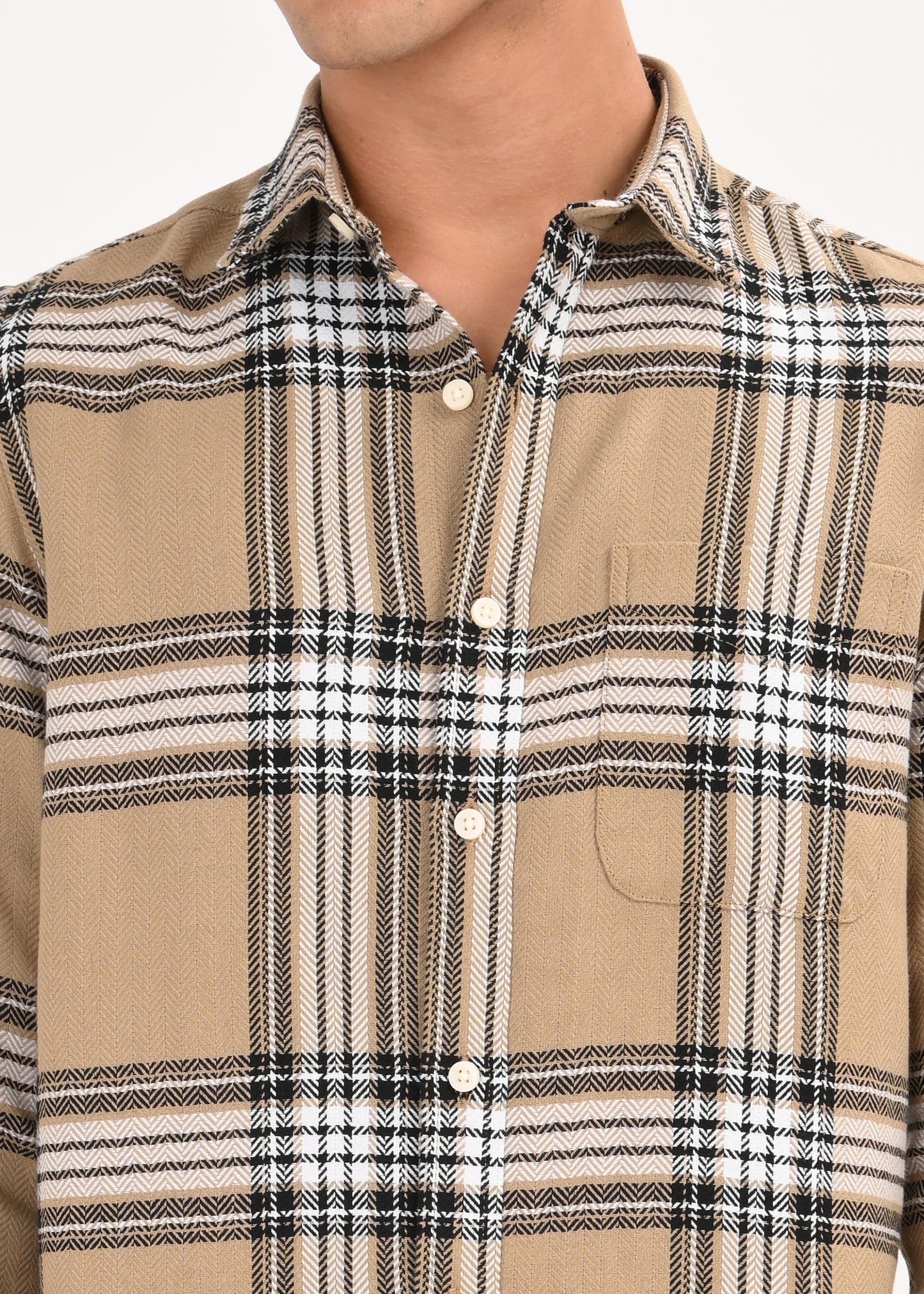 Herringbone Check Shirt Khaki