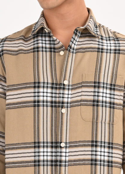 Herringbone Check Shirt Khaki