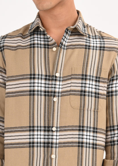 Herringbone Check Shirt Khaki