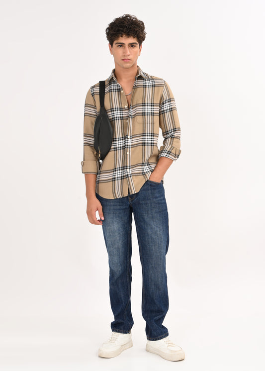 Herringbone Check Shirt Khaki