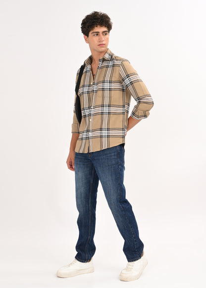 Herringbone Check Shirt Khaki