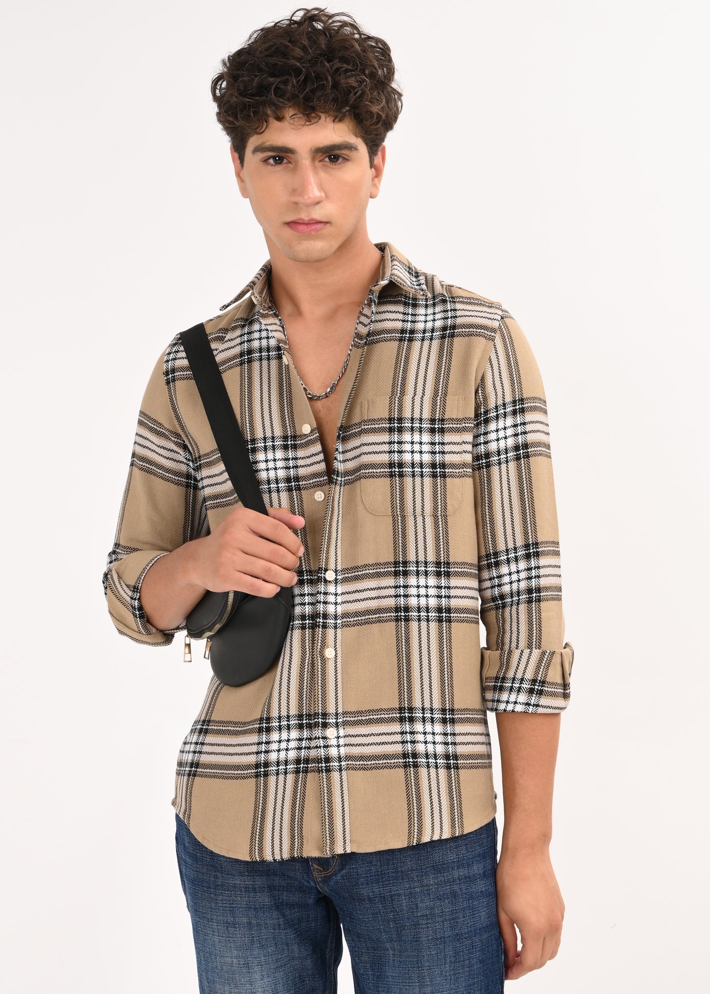 Herringbone Check Shirt Khaki