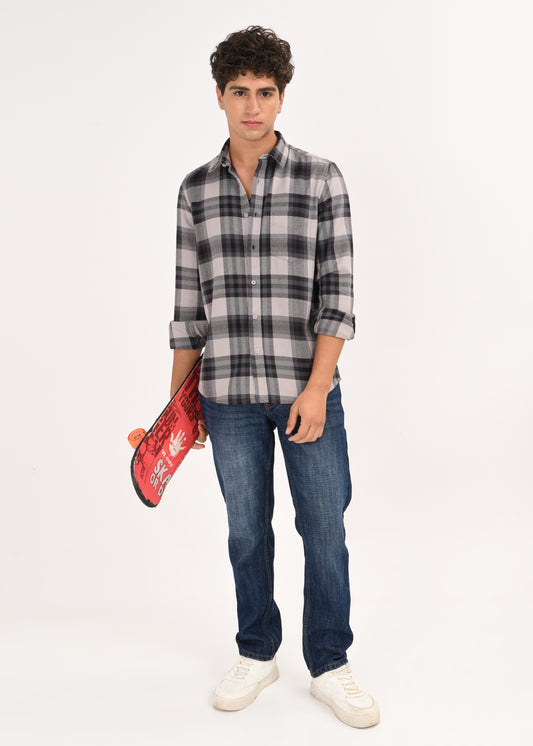 Multi-Colored Classic Check Shirt Grey