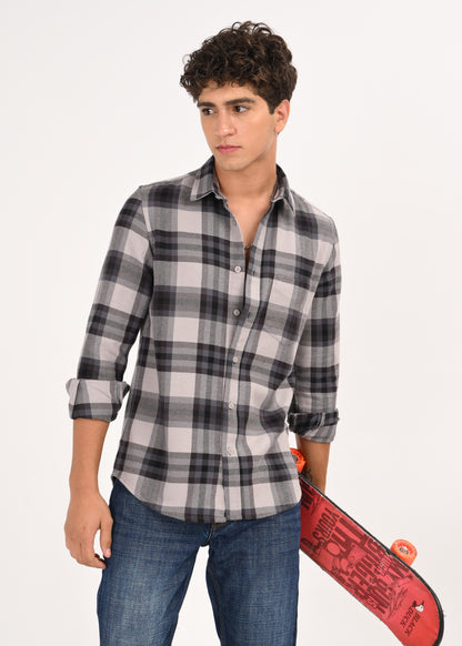 Multi-Colored Classic Check Shirt Grey