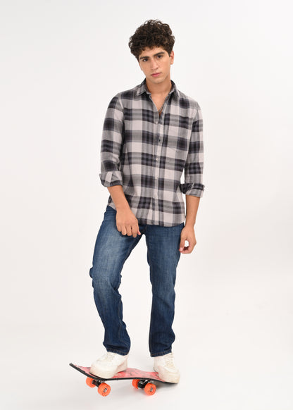 Multi-Colored Classic Check Shirt Grey