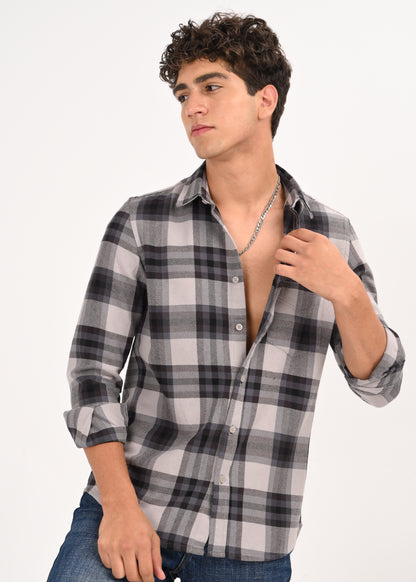 Multi-Colored Classic Check Shirt Grey