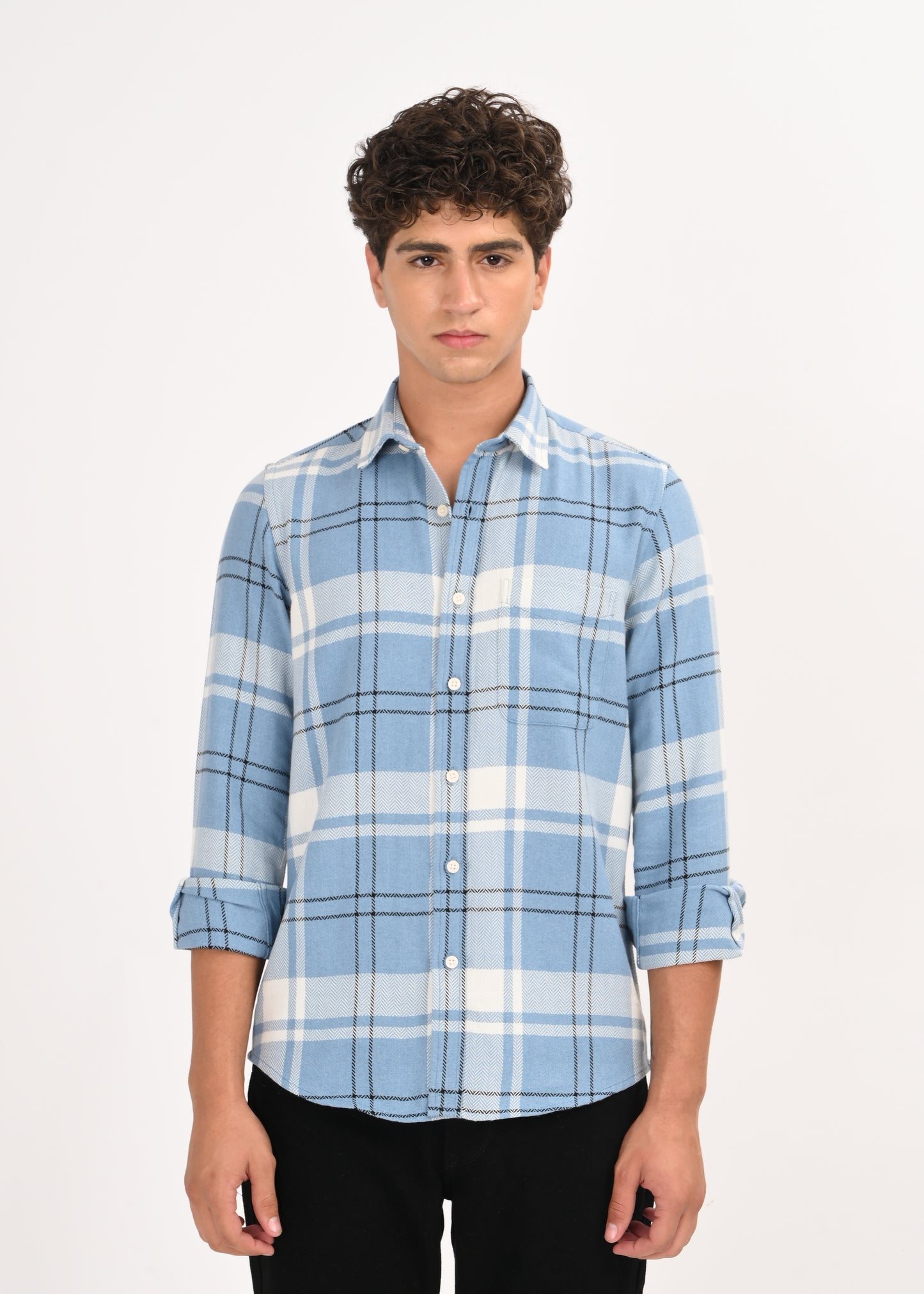 Herringbone Check Shirt Navy
