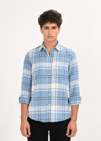 Herringbone Check Shirt Navy