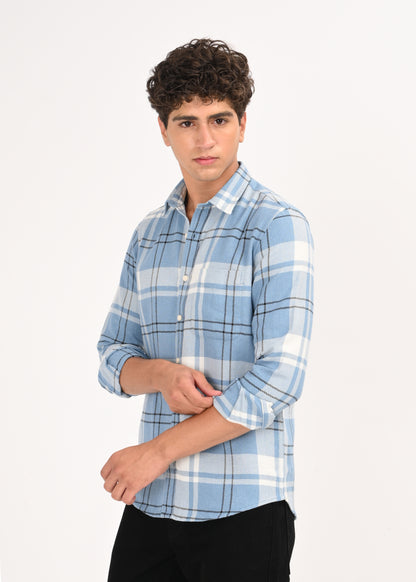 Herringbone Check Shirt Navy