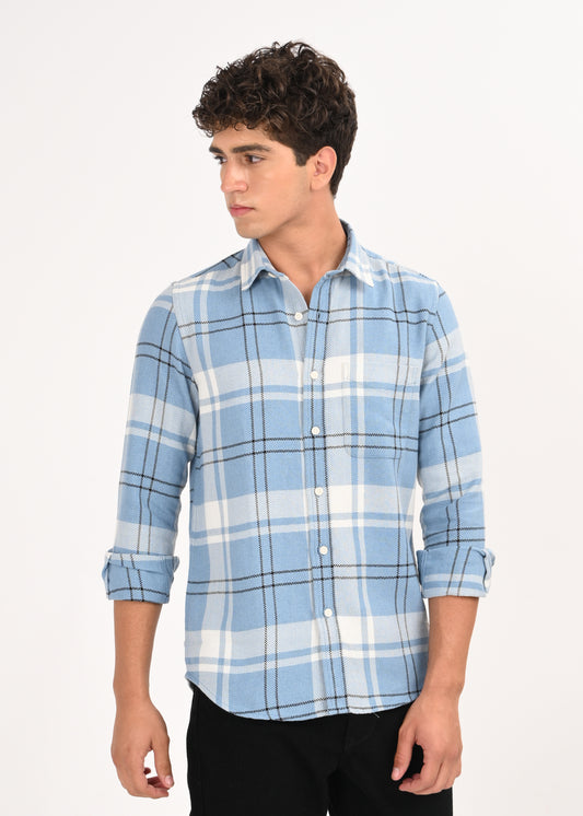 Herringbone Check Shirt Navy