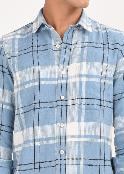 Herringbone Check Shirt Navy