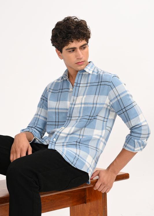 Herringbone Check Shirt Navy