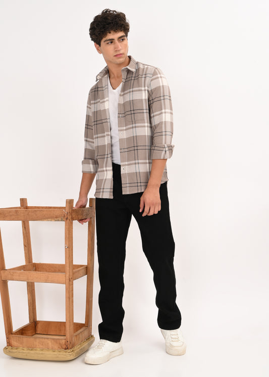 Herringbone Check Shirt Lt Beige