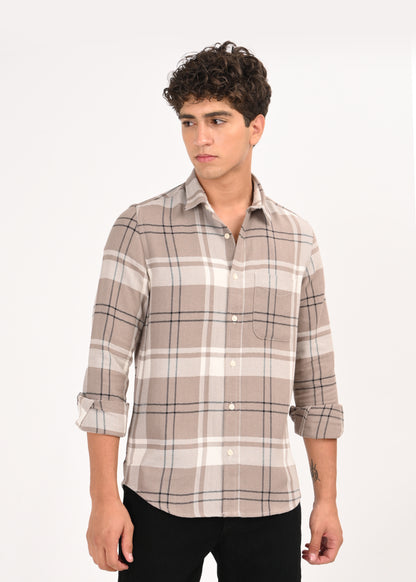 Herringbone Check Shirt Lt Beige