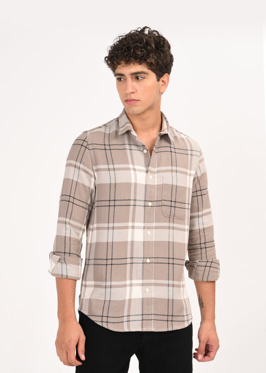 Herringbone Check Shirt Lt Beige