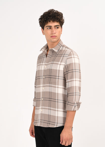 Herringbone Check Shirt Lt Beige