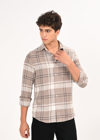 Herringbone Check Shirt Lt Beige