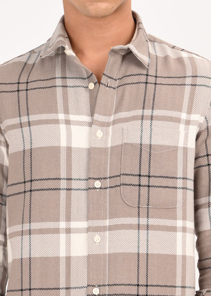 Herringbone Check Shirt Lt Beige