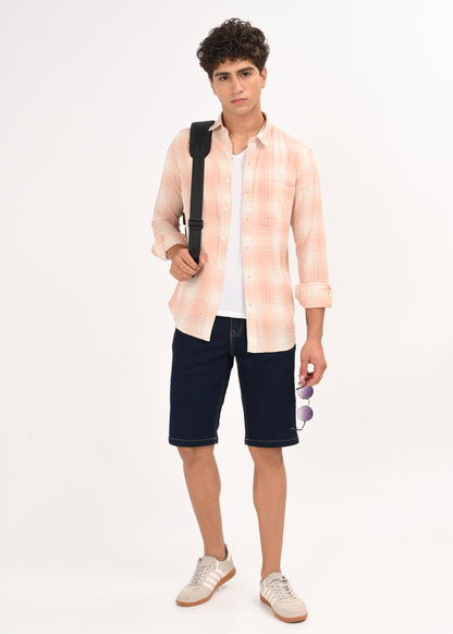 Linen Check Shirt Peach