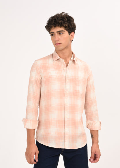 Linen Check Shirt Peach