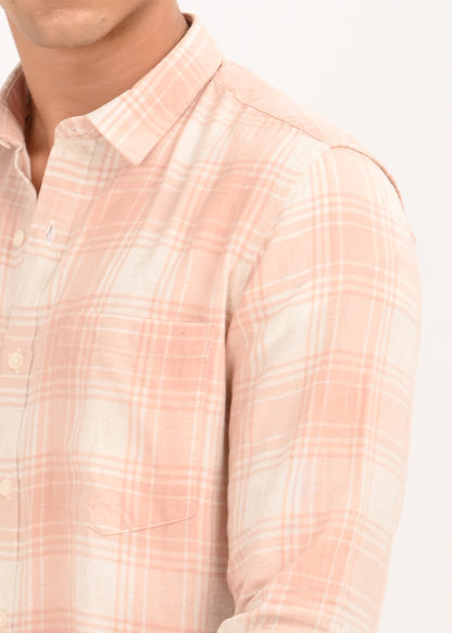 Linen Check Shirt Peach