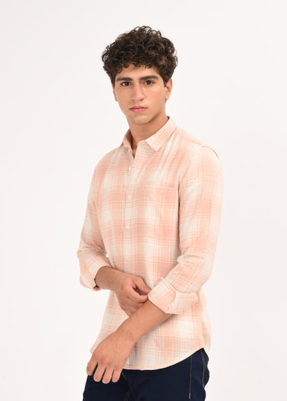 Linen Check Shirt Peach
