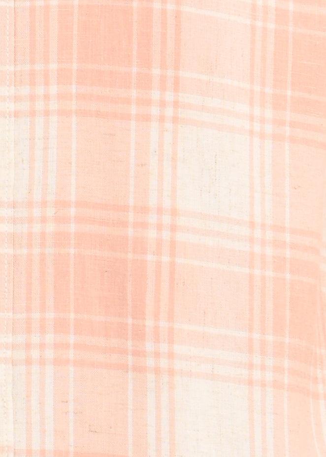 Linen-Cotton Check Shirt Peach