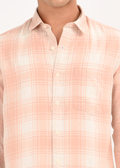 Linen Check Shirt Peach