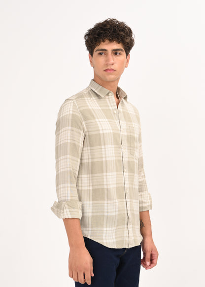 Linen Check Shirt Lt Green
