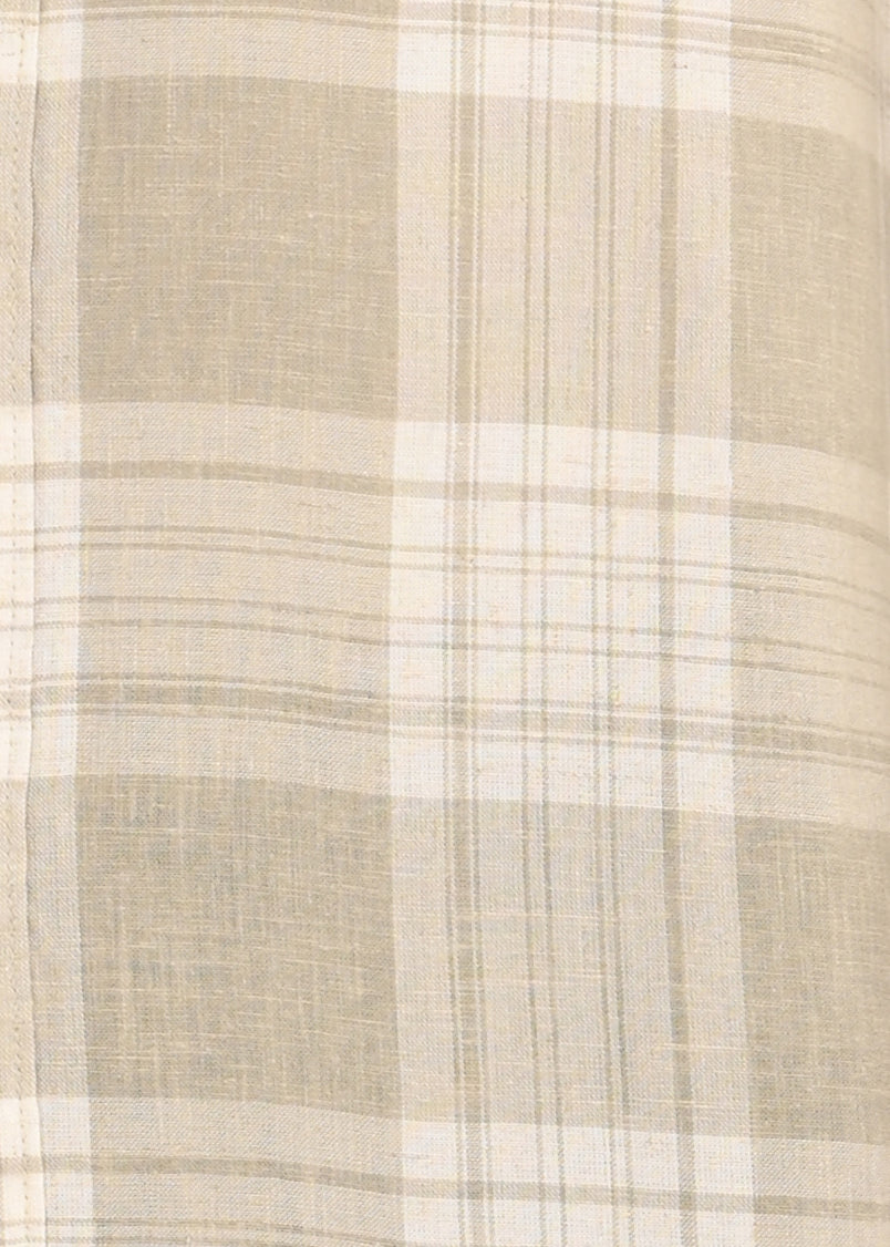 Linen-Cotton Check Shirt Lt Green