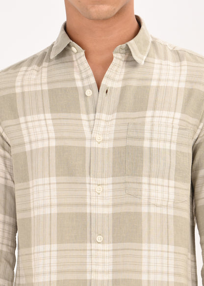 Linen Check Shirt Lt Green