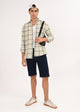 Linen-Cotton Check Shirt Green