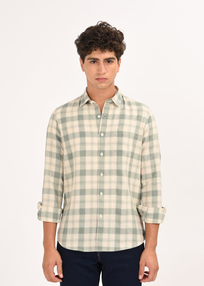 Linen Check Shirt Green