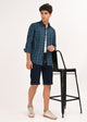 Indigo-Dyed 100% Cotton Check Shirt Green