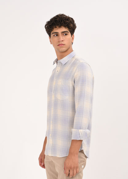 Linen Check Shirt Blue