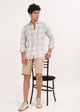 Linen-Cotton Check Shirt Blue