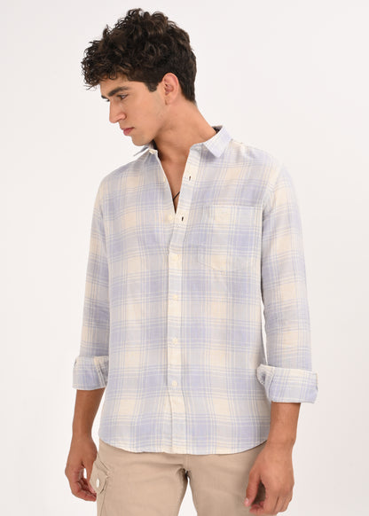 Linen Check Shirt Blue