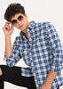 Indigo-Dyed 100% Cotton Check Shirt Lt Blue