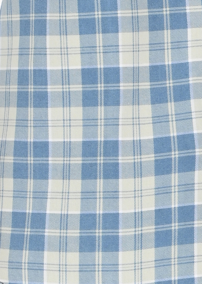 Indigo-Dyed 100% Cotton Check Shirt Lt Green