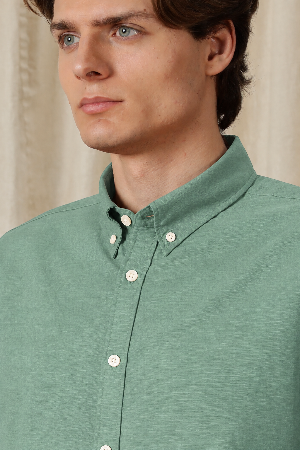 Men's Pista Green Relaxed Fit Cotton Shirt