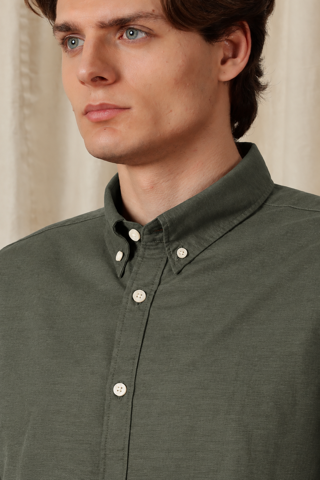 Men's Dark Green Relaxed Fit Cotton Shirt